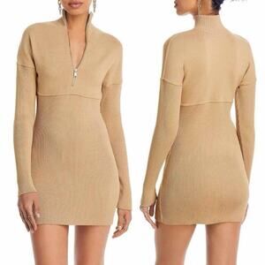 LVIR  Beige Daytime Mini Ribbed Mini Sweater Dress Size Medium